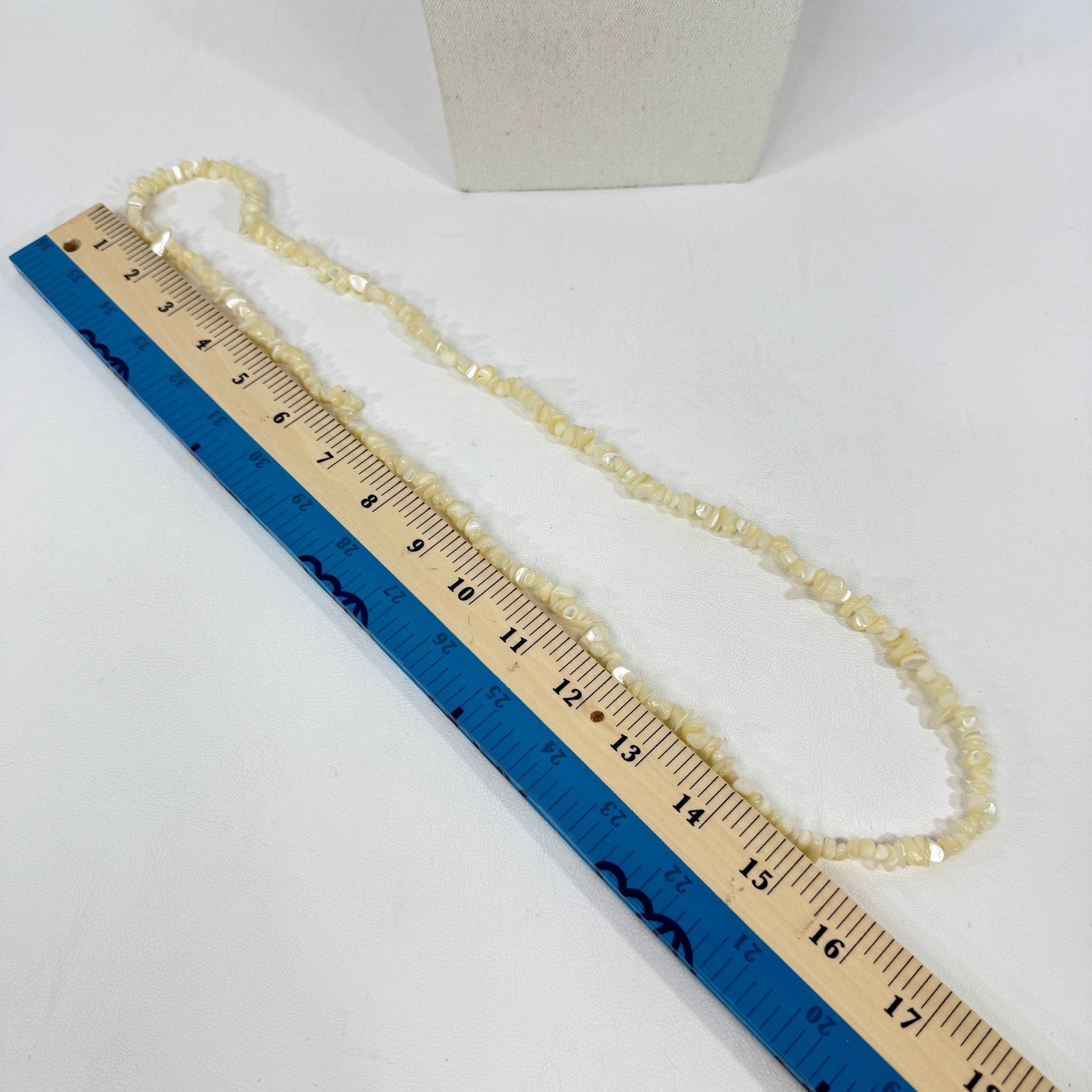 Calcite Chip Necklace Creamy Beige Iridescent Boho Natural Long Length