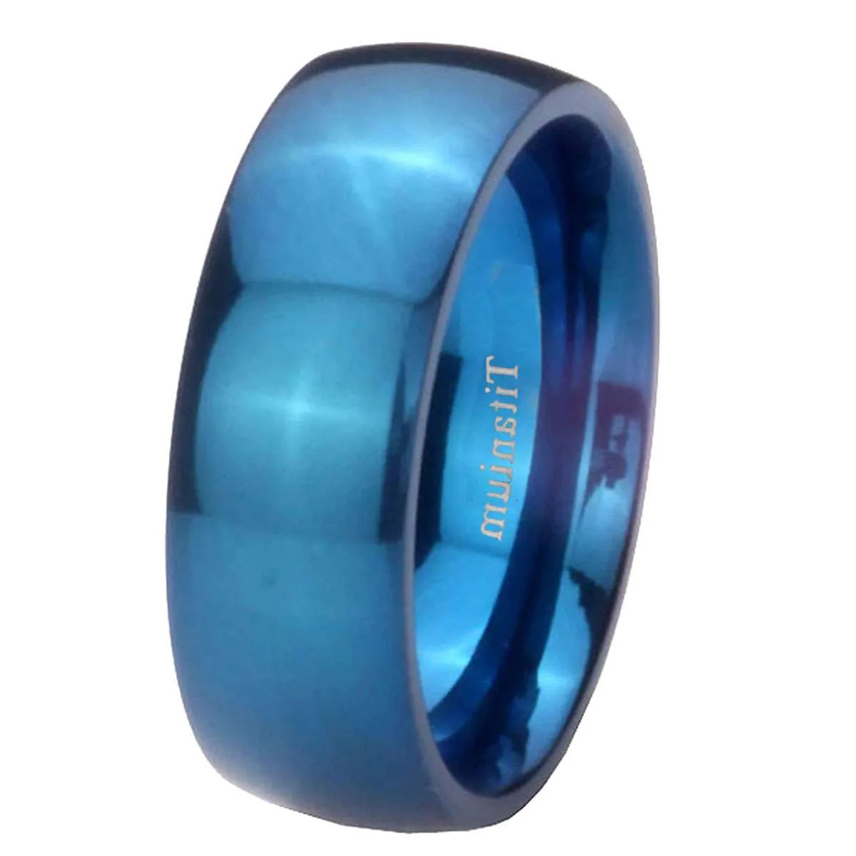 6, 8MM Blue Titanium Dome Wedding Band Size 4 to 13
