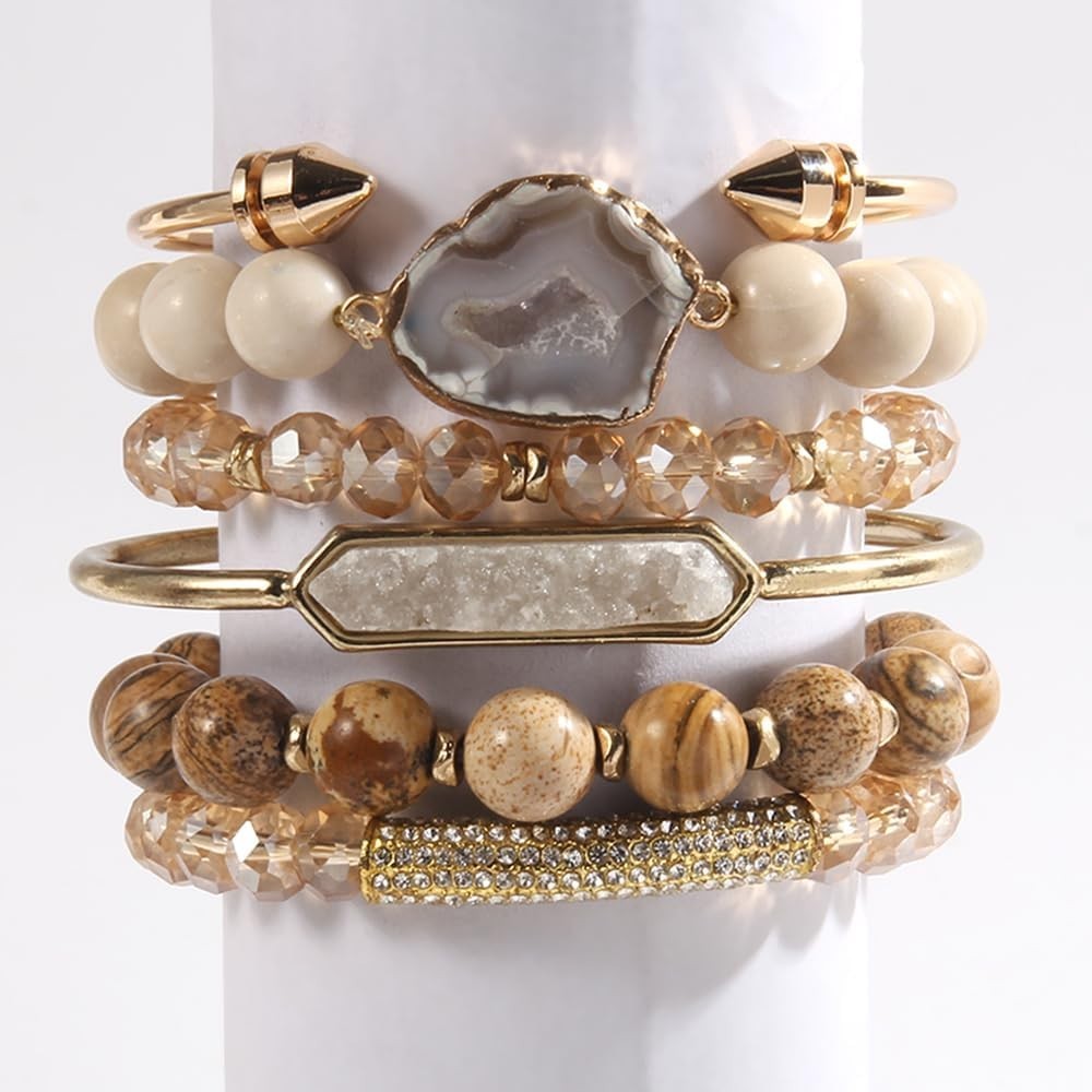 Boho Natural Stone Bracelet Set – 6PCS Handmade Turquoise & Agate Jewelry