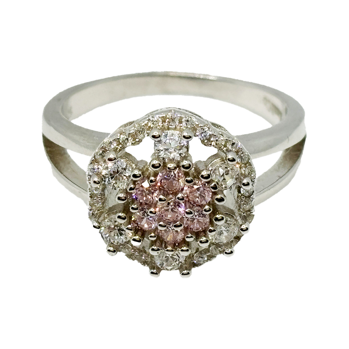 925 Sterling Silver Pink & White Cubic Zirconia Ring Size 7