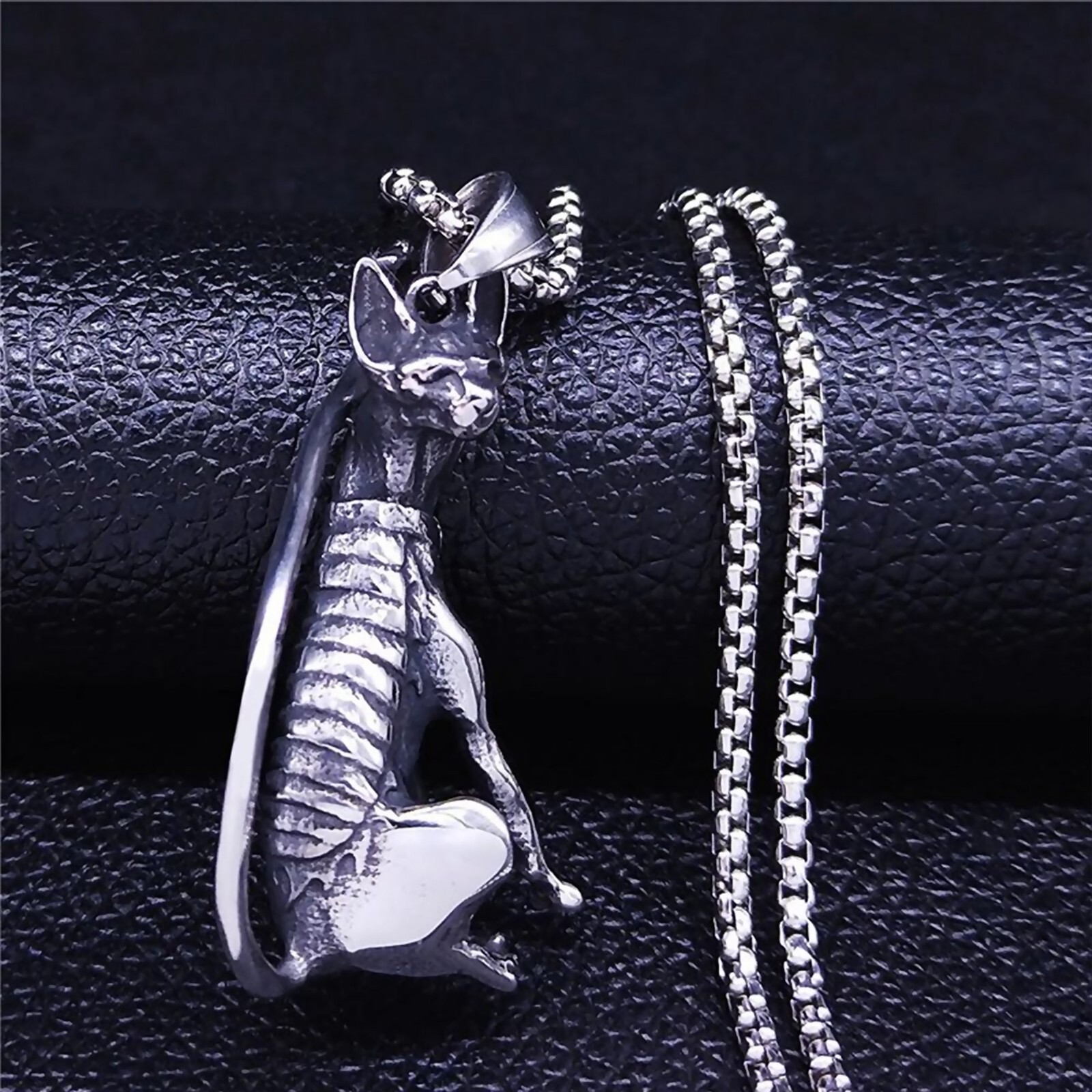 Sphinx Cat Necklace 316L Stainless Steel Egyptian Style Feline Bastet Pendant