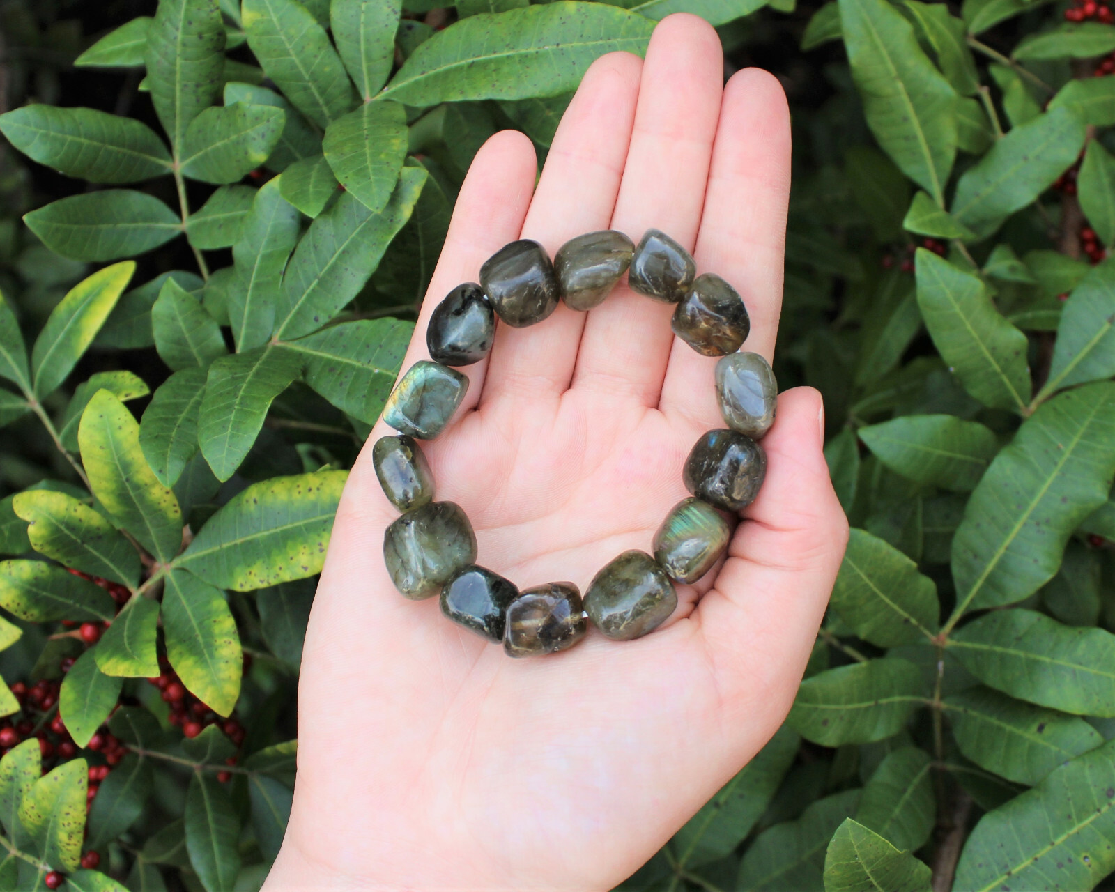 Labradorite Tumbled Gemstone Bracelet 6-8 mm Nuggets (Stretch Bracelet, Gift)