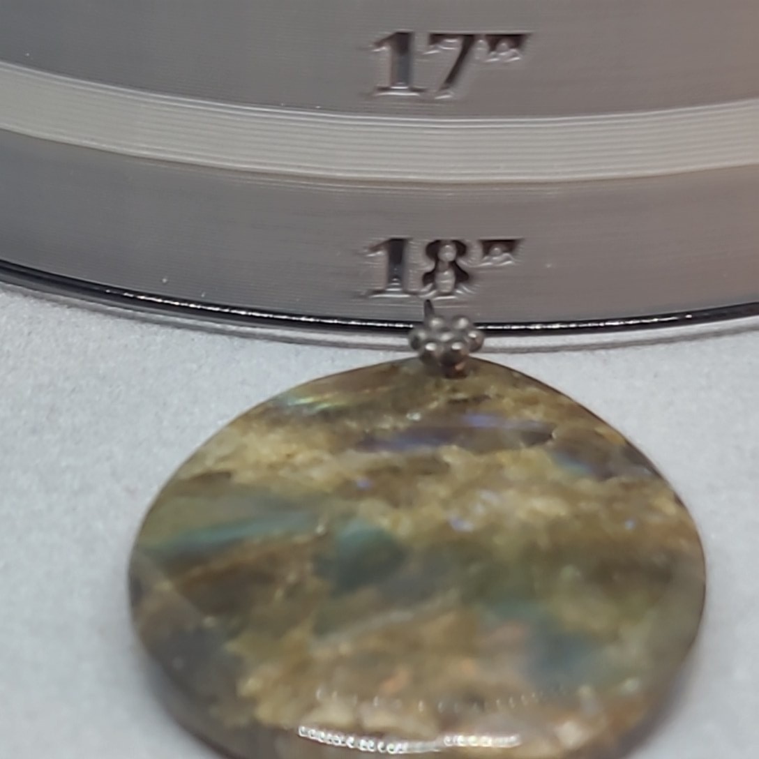 Labradorite Pendant Necklace Brown Blue Sterling Silver 925 Wire Choker Boho
