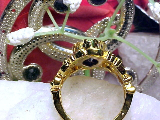 Black Hills Design Ring + Grape leaves + Black Onyx 925 Vermeil Sz 7.5