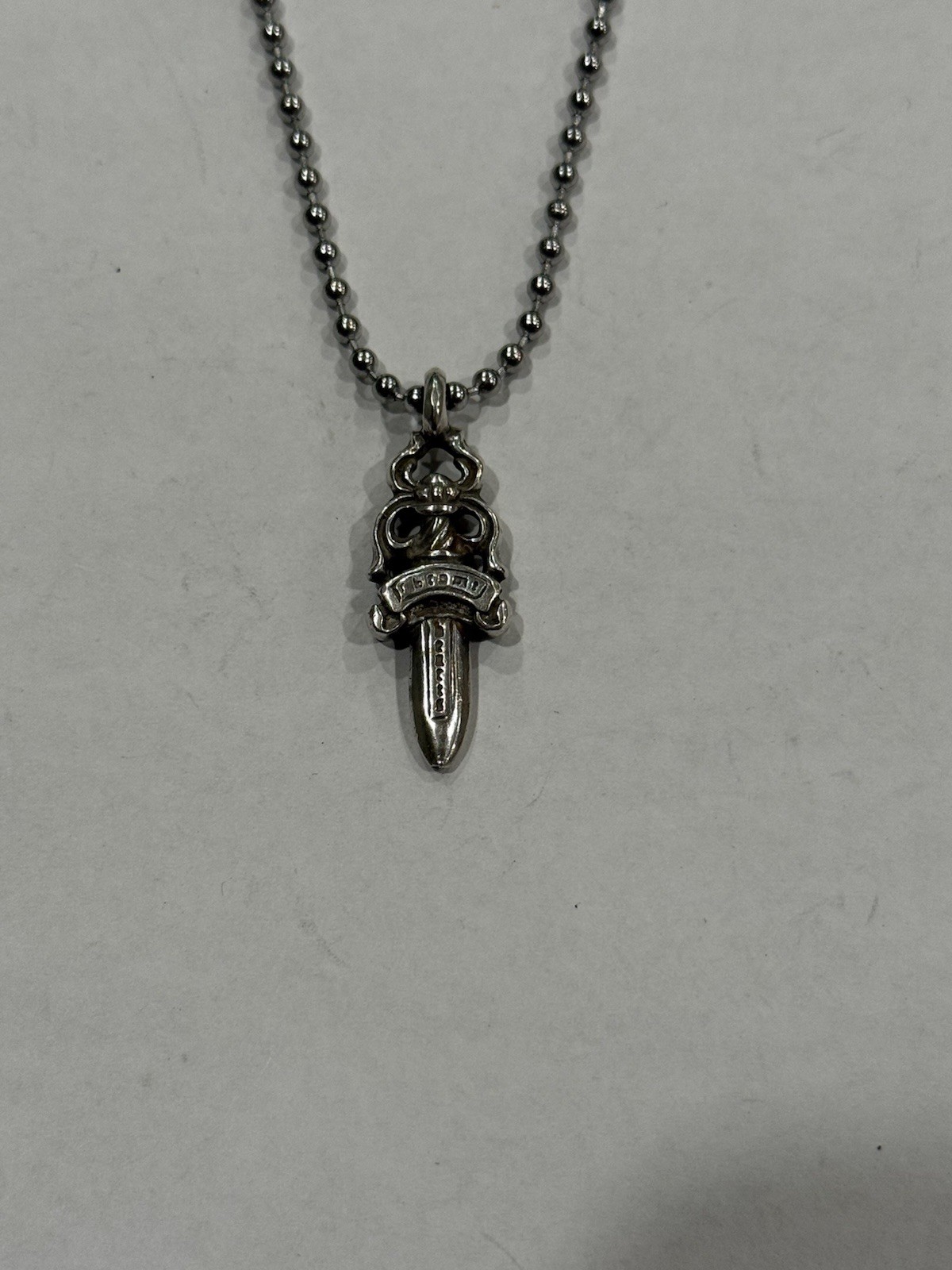 Chrome Hearts Dagger Pendant Silver Ball Chain Necklace Sterling .925 #5 CH