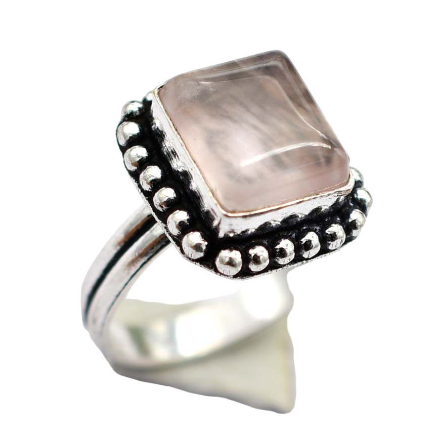 Rose Quartz Ethnic Handmade Ring Jewelry US Size-8.25 R 5423