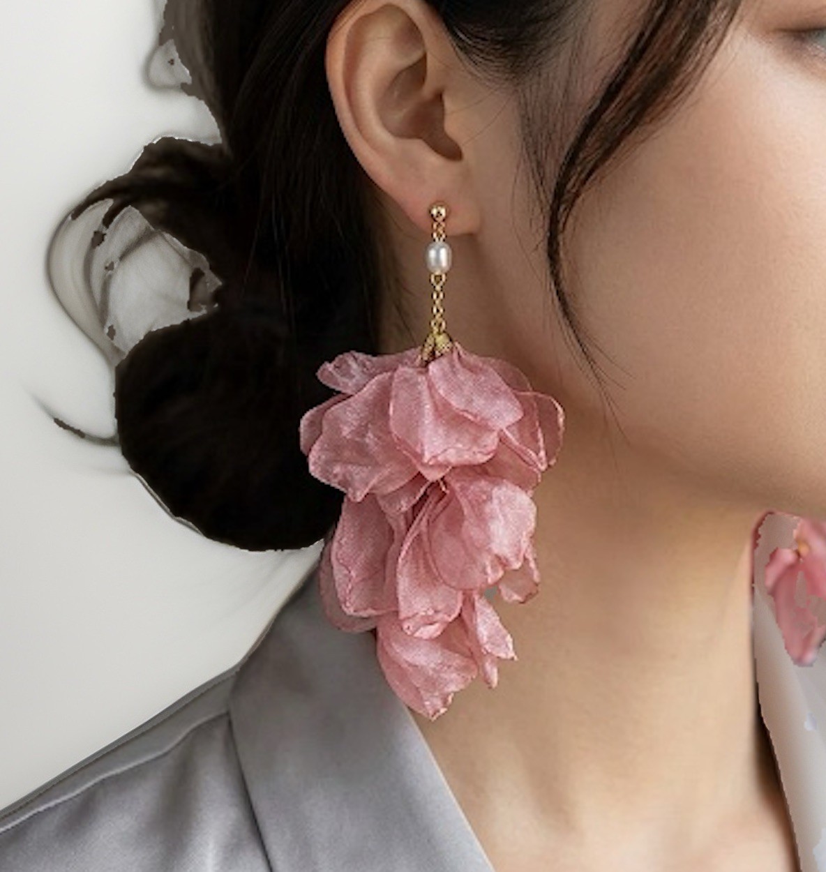 1 Pair Fabric Flower Stud Earrings Women Large Petal Fluffy Statement Jewelry