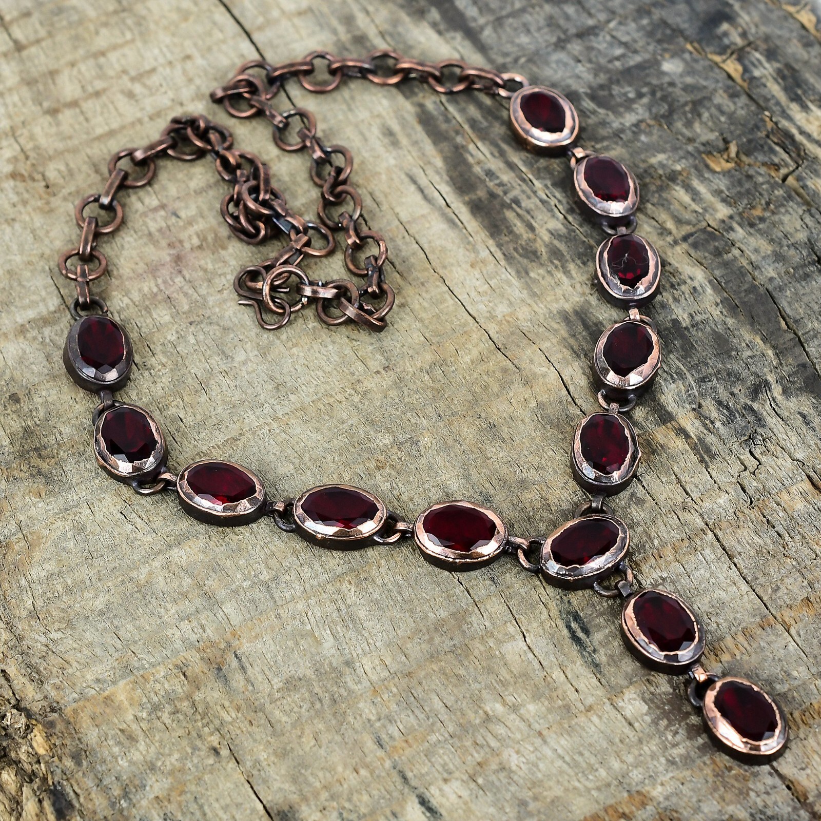 Natural Mozambique Garnet Copper Chain Electroformed Wedding Necklace Jewelry