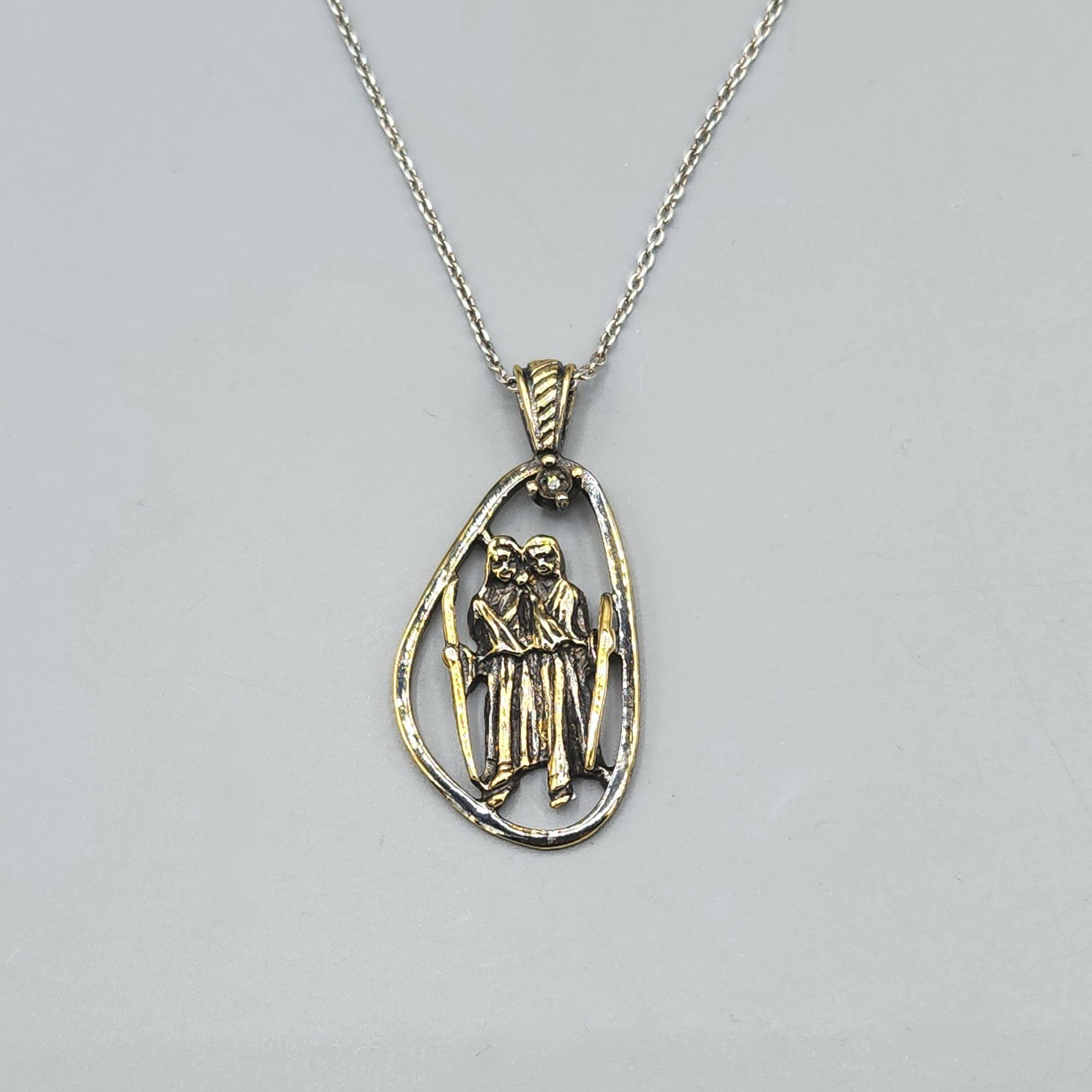 Sterling Silver Vermeil Zodiac Twin Gemini Pendant Chain Necklace 18″ 6.5g