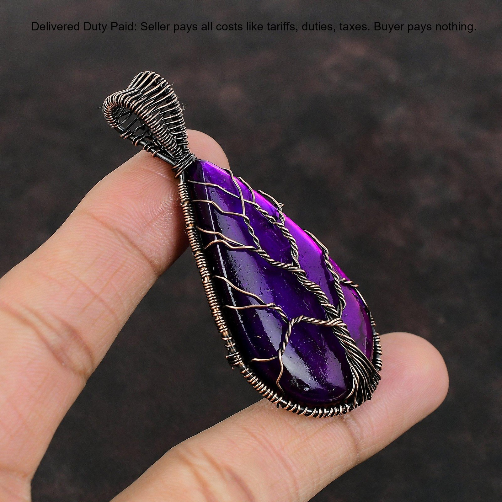 Copper Natural Pink Fire Labradorite Wire Wrapped Tree Of Life Pendant Jewelry
