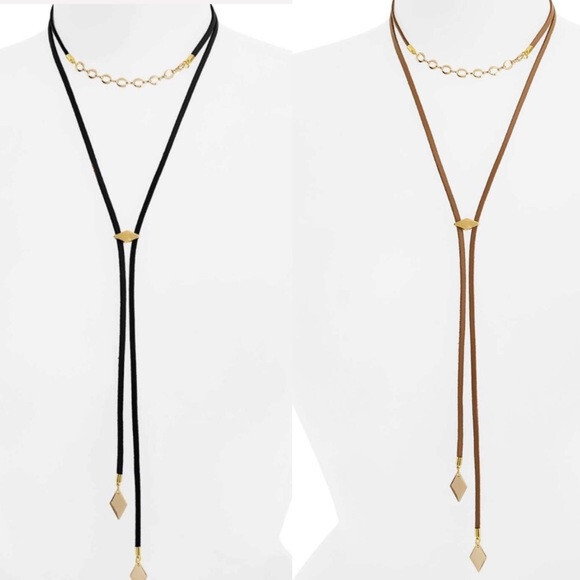 Vanessa Mooney Leather Look Bolo Necklace brown or black #45