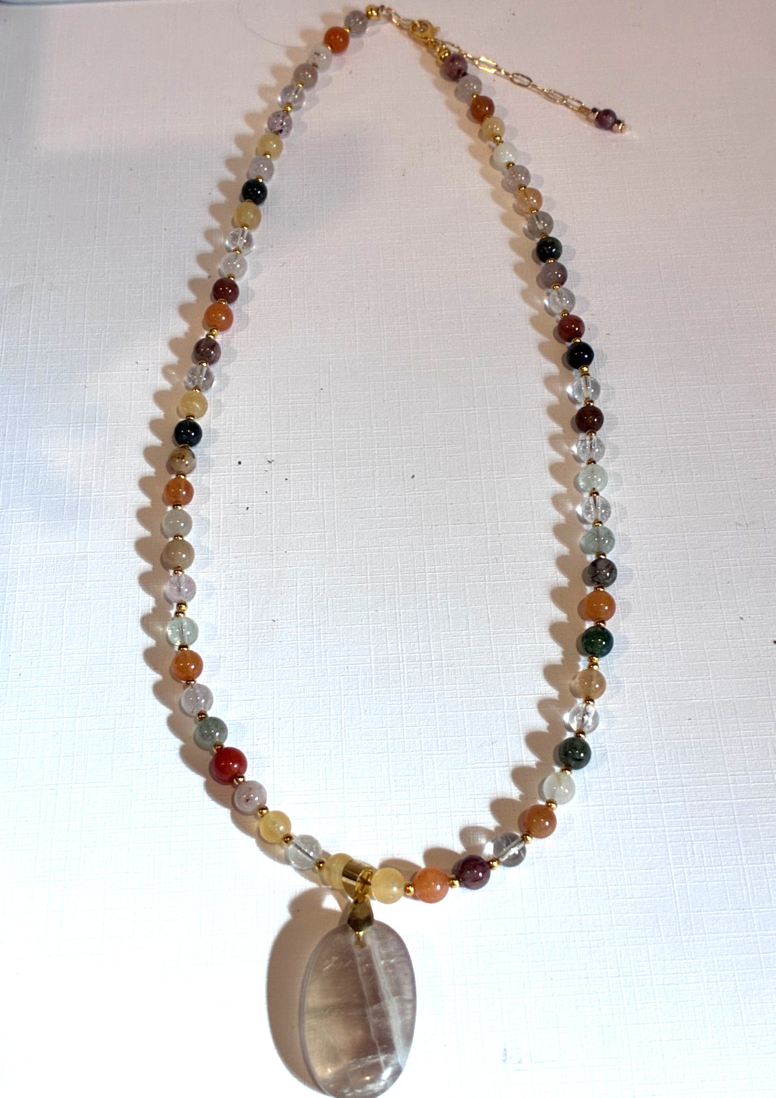 Mix Color Quartz Beaded & Dendritic Opal Pendant Necklace, 21- 23″ long