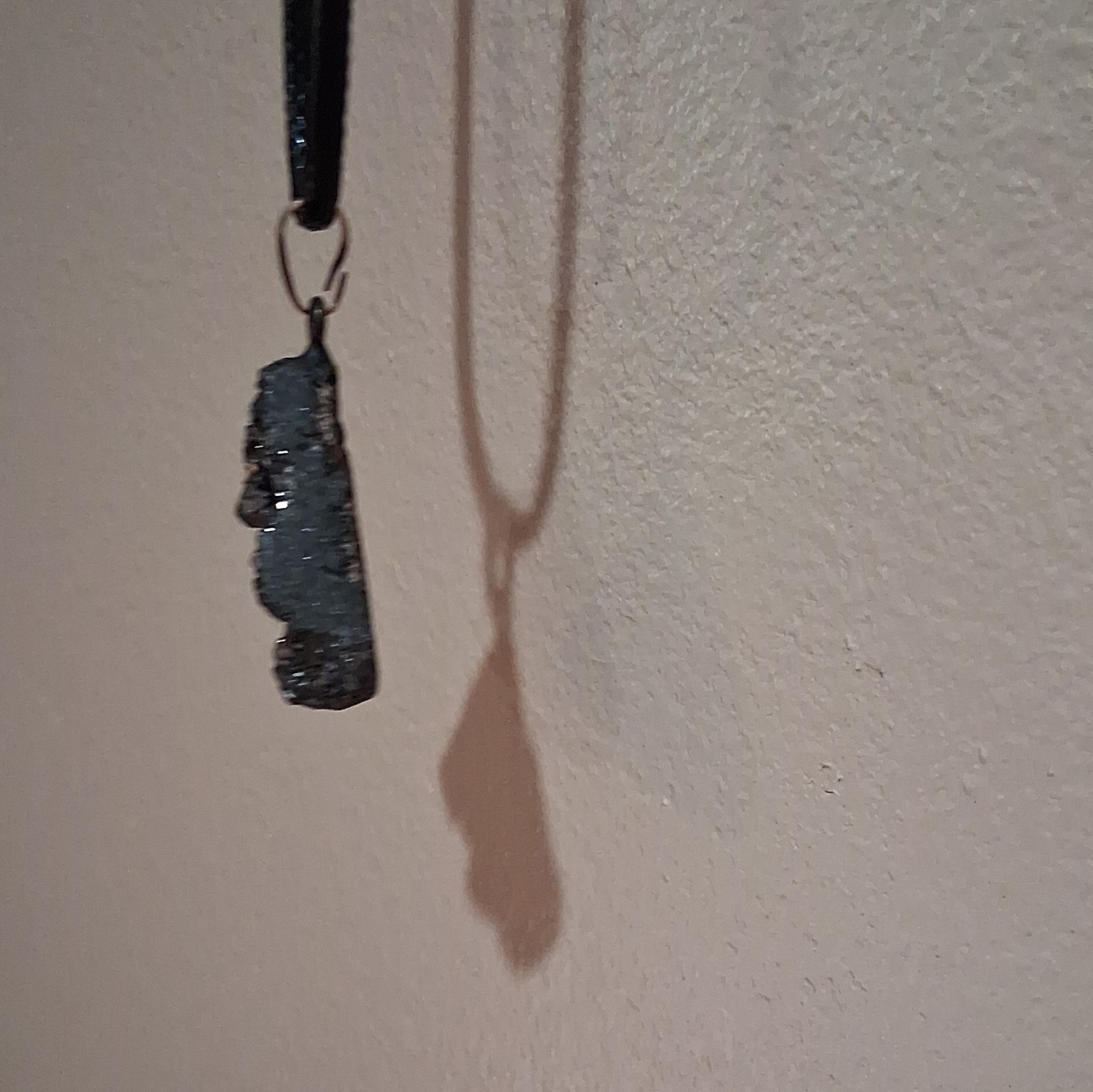 Black Stone Triangle Charm Pendant Necklace on Black Cord Chain