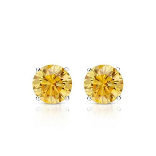 1 Ct Yellow Simulated Diamond Women Men Stud Earrings in 14K Gold Plated Silver