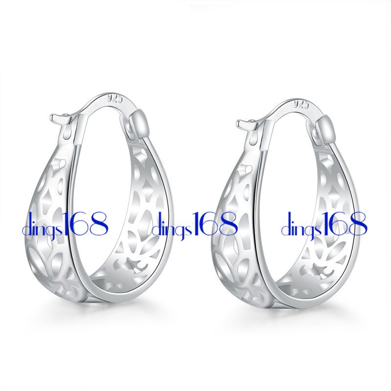 Women’s Genuine 925 Sterling Silver See-through 22*18mm Small Hoop Earrings H1U