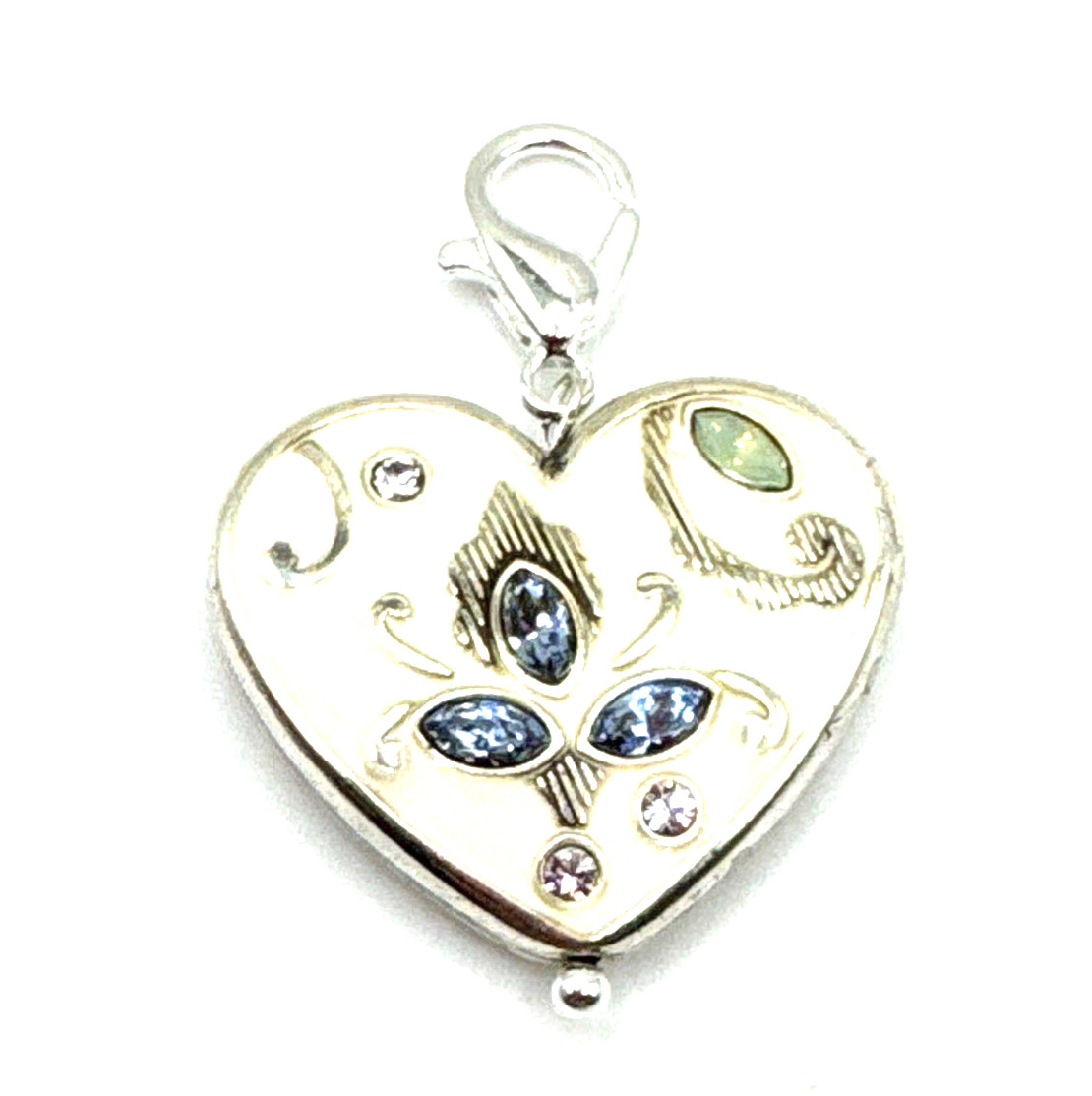 Brighton Tapestry Taj White Heart Light Turquoise Blue Crystal Clip Silver Charm