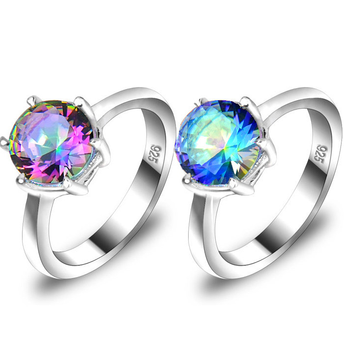 European Rainbow Fire Mystical Topaz Silver Wedding Rings 17 Ct Sz.6 7 8 9 10