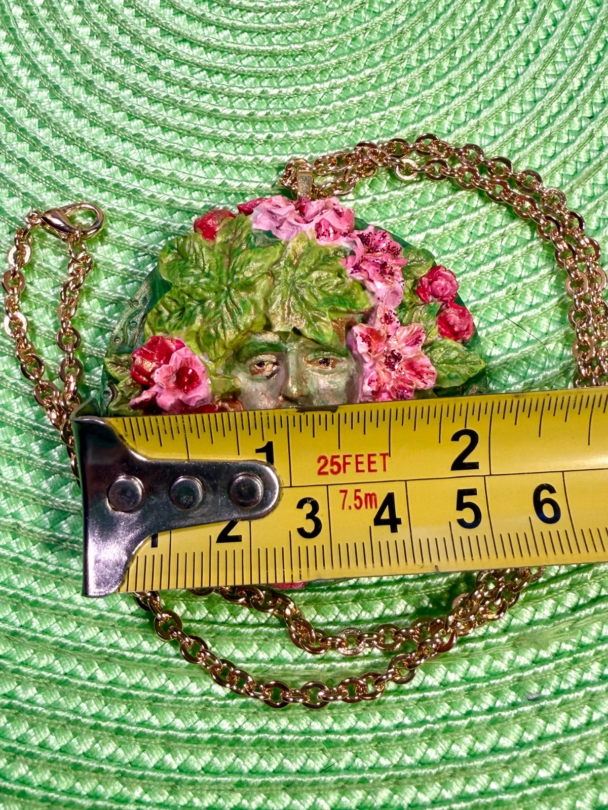 Hand Made Green Woman Forest Dryad Pendant Necklace Medallion Ornament Plaque