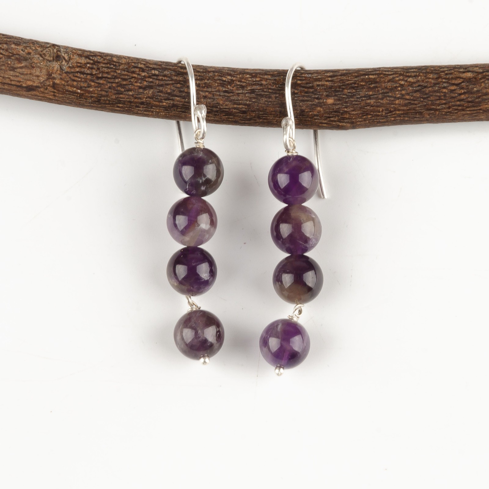 Round February Amethyst Gemstone 925 Silver Drop Anniversary Earrings Jewelry