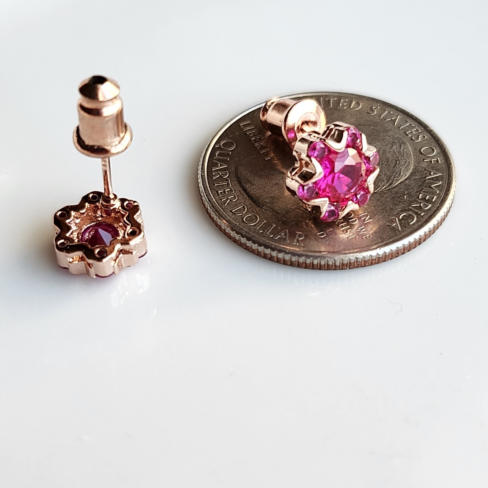 925 Sterling Silver 4.5mm Ruby 8MM Earrings Gemstone Rose Gold Plated