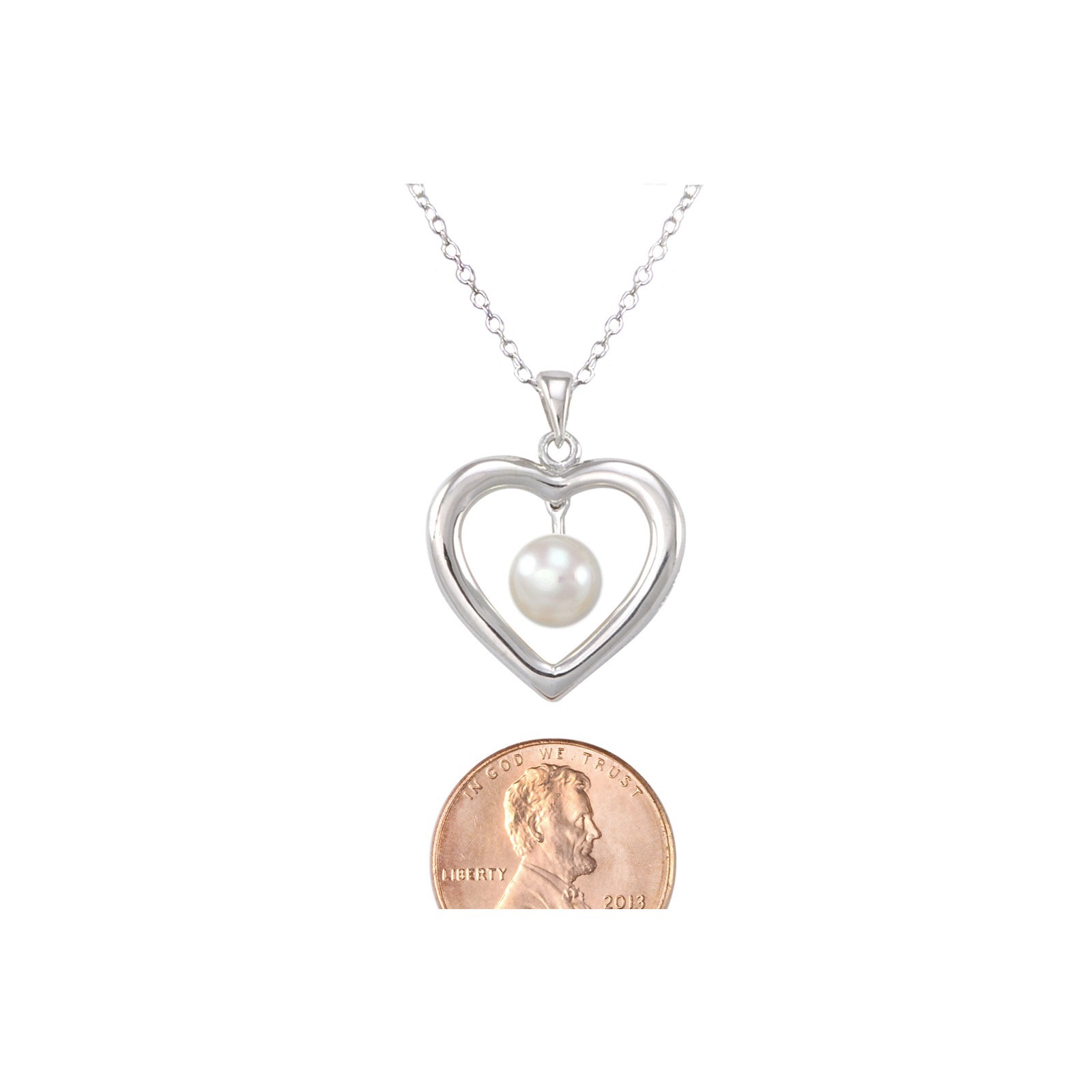 White Pearl Heart Necklace 26mm .925 Sterling Silver, 18″ Chain