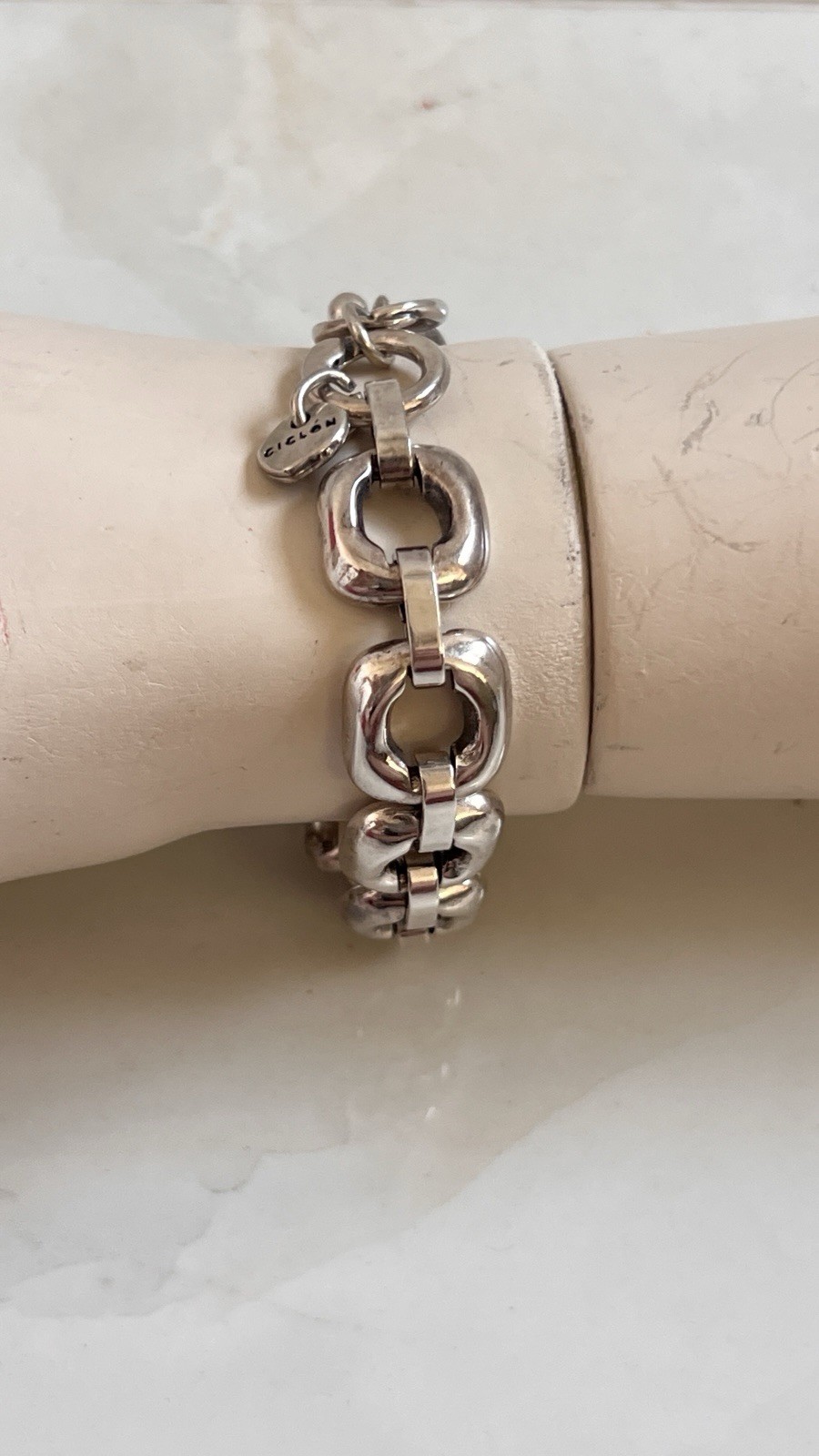 Ciclon , spanish brand silver plated link bracelet adjustable toggle clasp, used