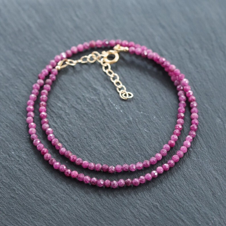AAA Genuine Pink Ruby Faceted Round Gemstone Beads Handmade Women Necklaces 18”