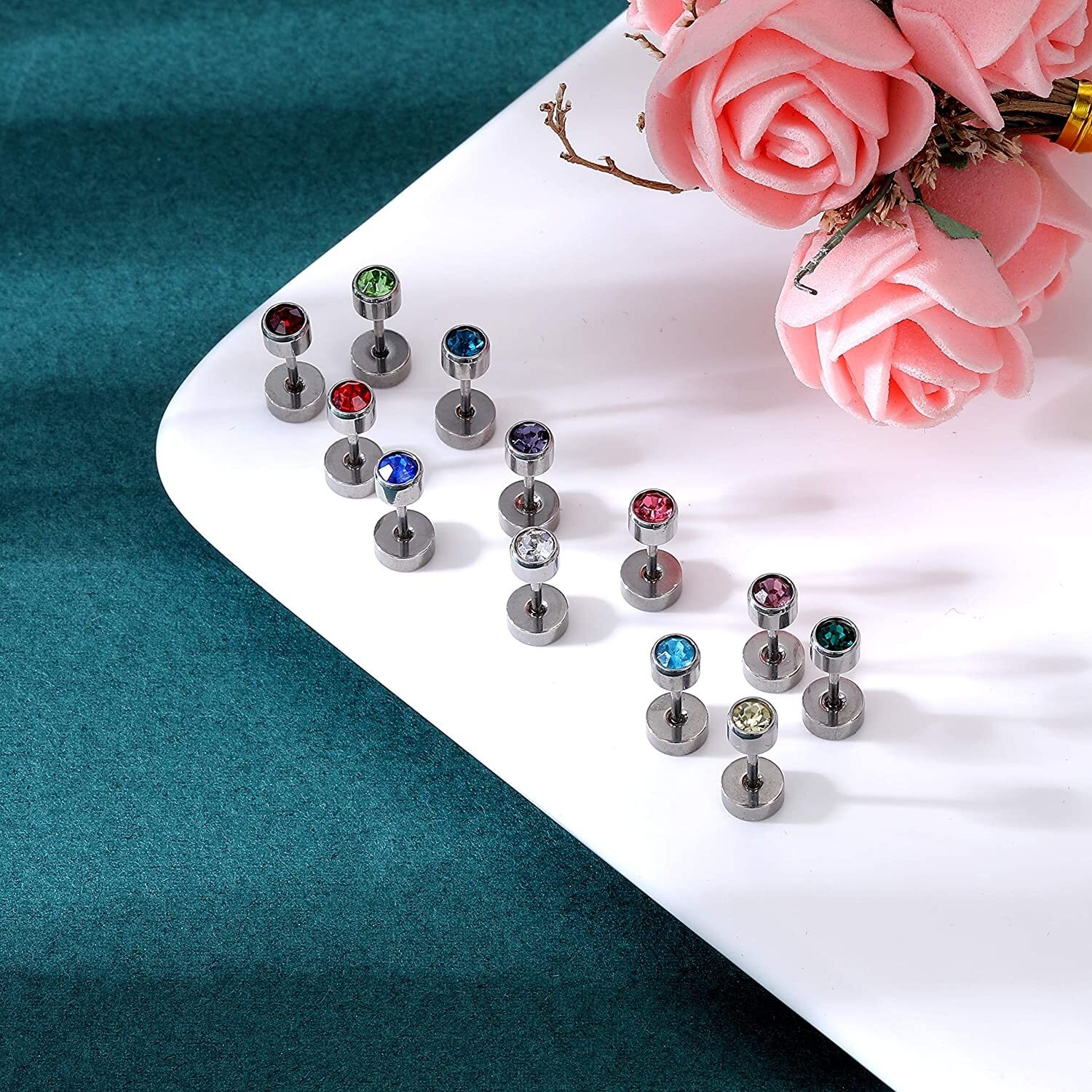 12 Pairs Ear Studs Cartilage Helix Earrings Set Stainless Steel Stud Earrings