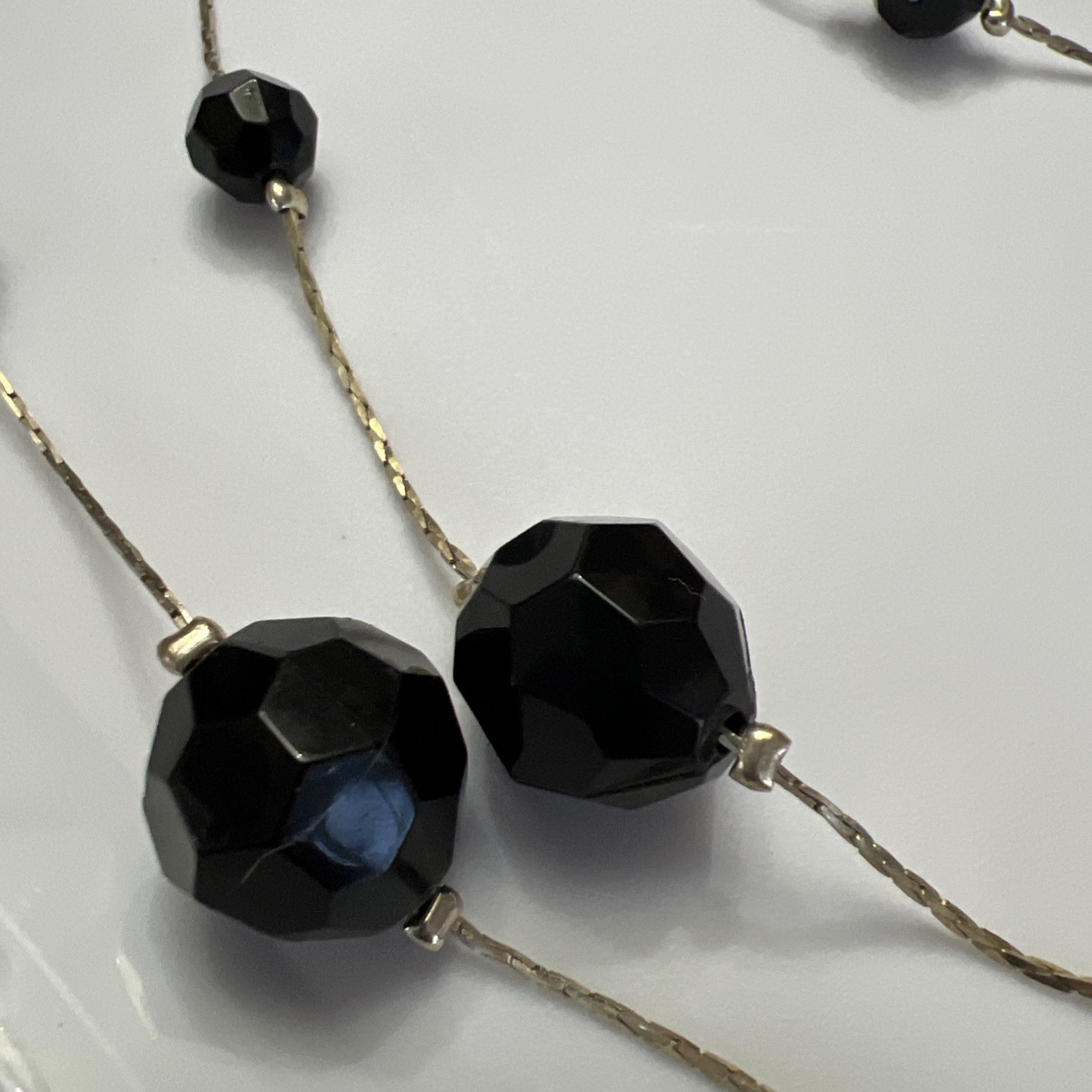 Golden Necklace 36 Inch With Black Beads No Mark N606