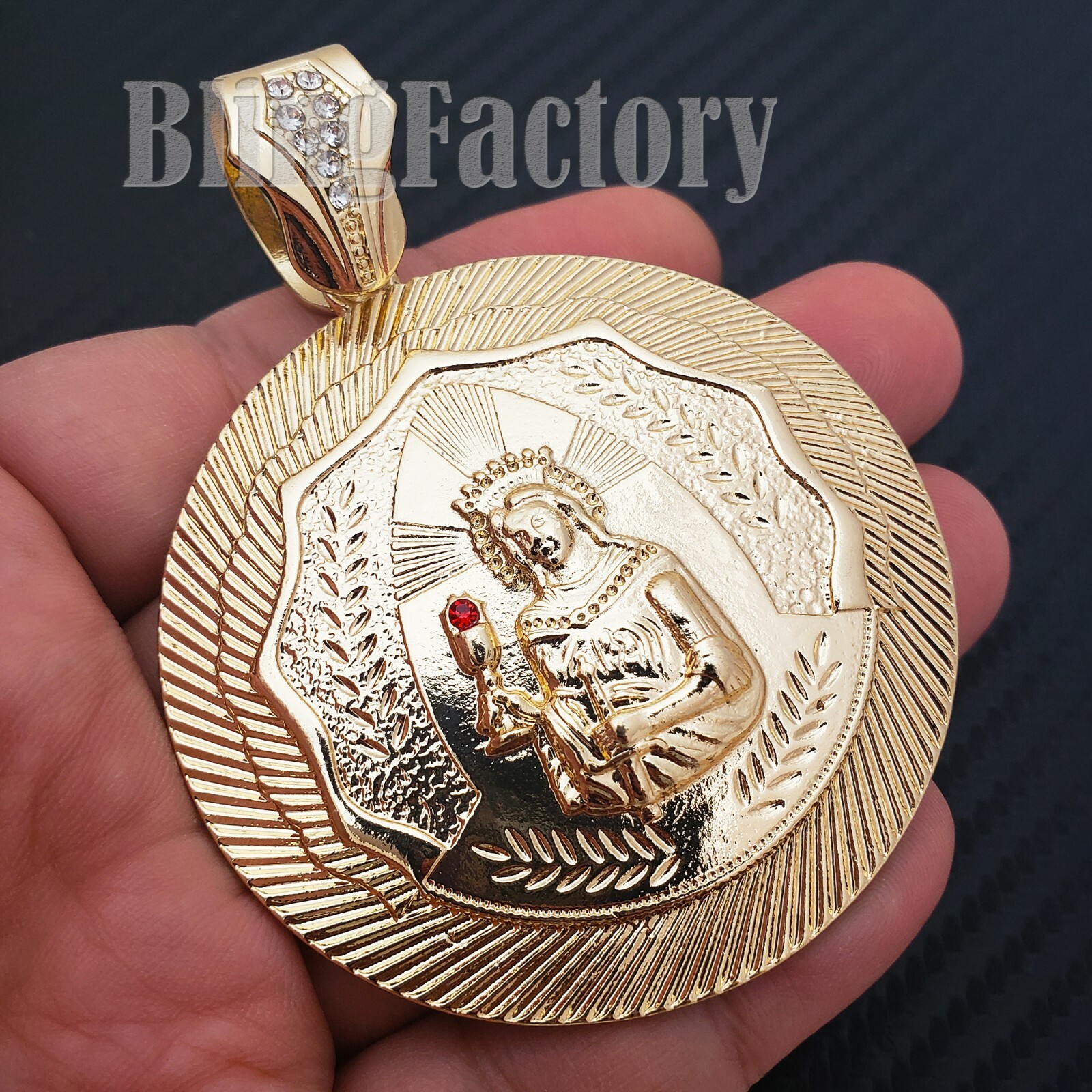HIP HOP ICED GOLD PLATED ALLOY LARGE SANTA BARBARA CUBIC ZIRCONIA CHARM PENDANT