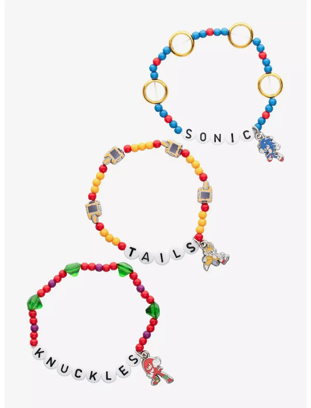 Sonic The Hedgehog 3 Team Sonic Bead Bracelet Set of 3 Charm Tails Knuckles New