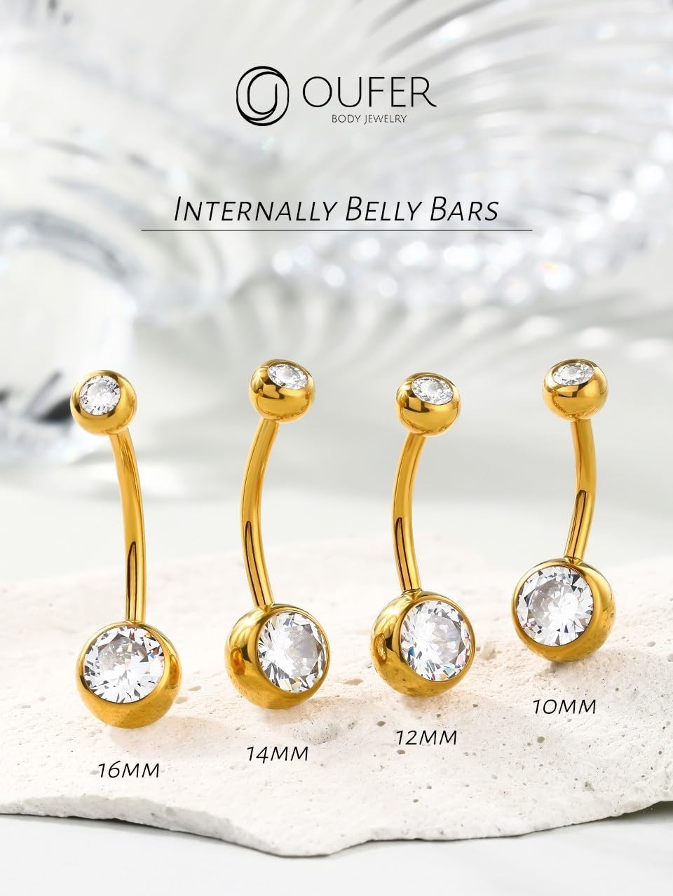OUFER Gold Belly Button Rings, 316L Surgical Steel Internally 1.6*16mm,