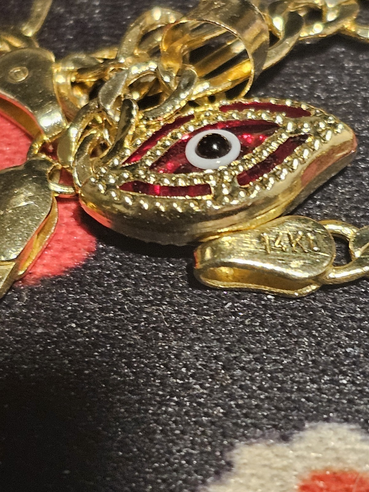 Real 14 K Gold ANKLET 2SIDED Evil Eye Charm 9.5 INCH LONG, Adjustable Lobster