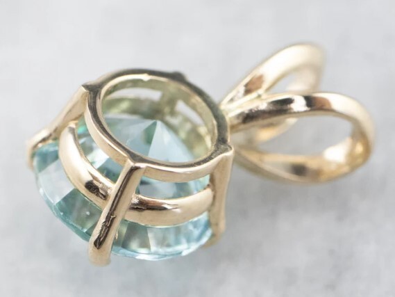 March Birth Stone Womens 6mm Round Simulated Aquamarine Solitaire Pendant Silver