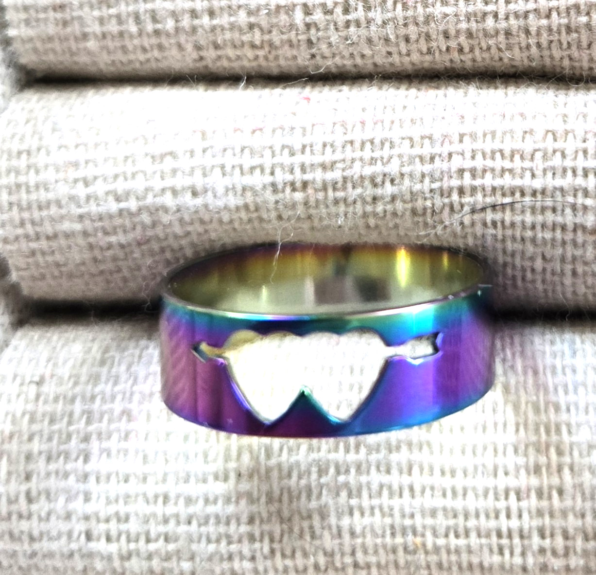 Rainbow Double Heart Titanium Ring Women’s Wedding Band Size 8 Next Day Shipping
