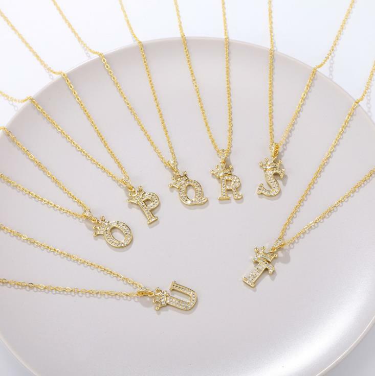26 Crown Capital Initial Letters Necklace Chain Pendant Love Bridesmaid Jewelry