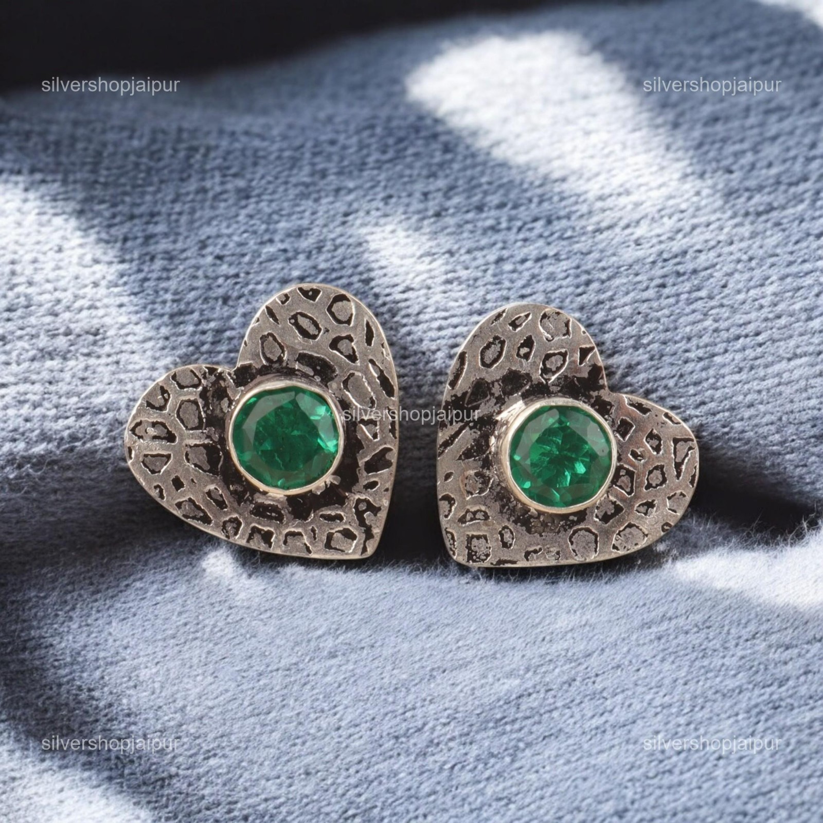 Round Green Emerald Stone Birthday Stud Anniversary Earrings Jewelry 925 Silver