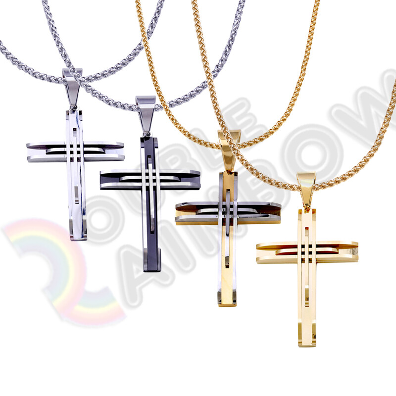 18-36″ Men’s Stainless Steel Twist Wheat Necklace Cross Pendant 3mm Chain 20P02