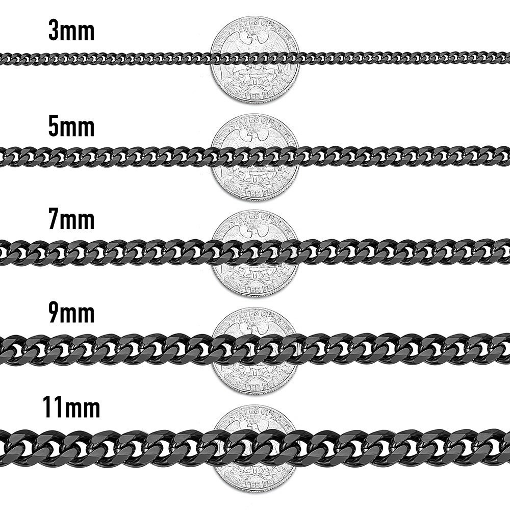 3/5/7/9/11mm Cuban Curb Mens Necklace Black Stainless Steel Gift Chain 18″-30″