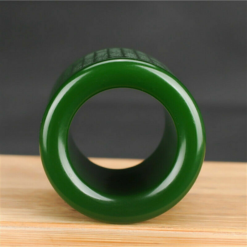 New Natural Green Jade Ring Men Thumb Buddhism Heart Meridian Ring