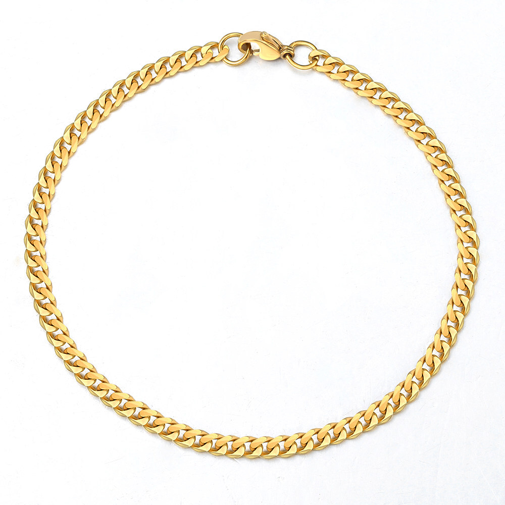 3MM Gold Plated Stainless Steel Curb Chain Necklace Bracelet Jewelry Set 7-30IN