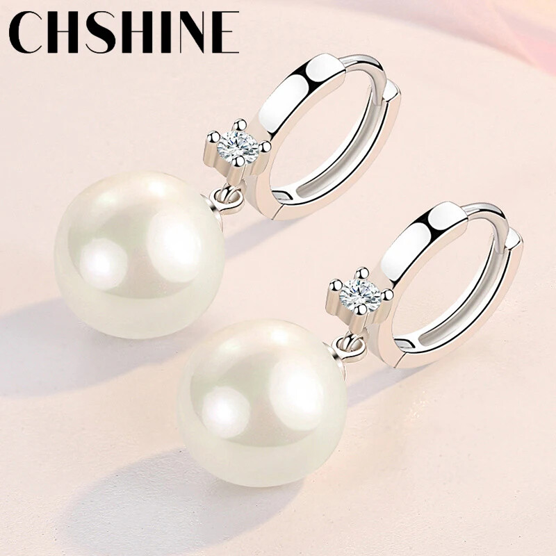 CHSHINE 925 Sterling Silver 10MM Pearl Earrings For Women Fashion Jewelry