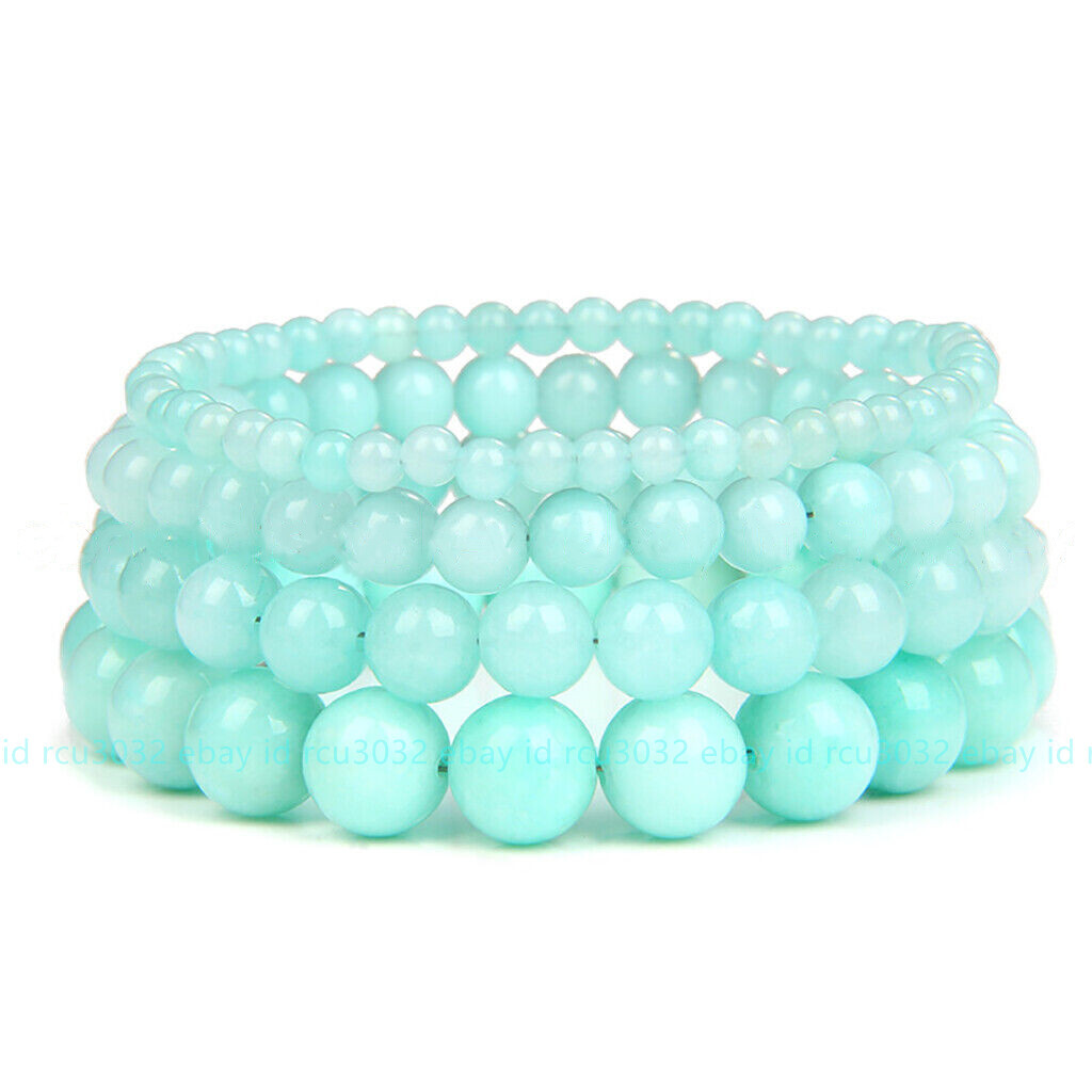 Natural Blue Amazonite 6/8/10/12mm Round Gems Beads Elastic Bracelet 7.5”