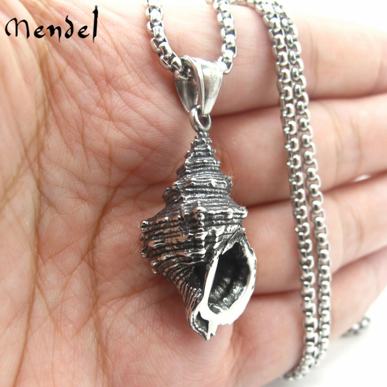 MENDEL Mens Stainless Steel Beach Surfing Seashell Sea Shell Pendant Necklace