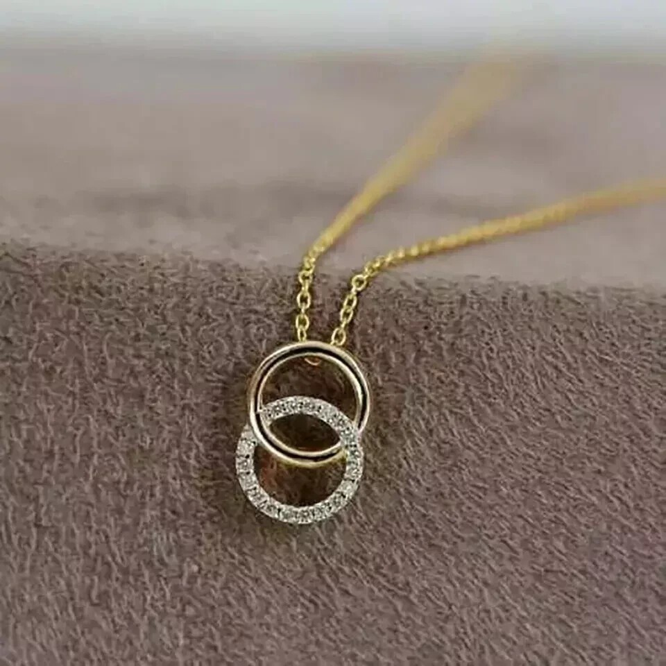 1Ct Round Cut Simulated Diamond Circle Shape Pendant In 14k Yellow Gold Plated
