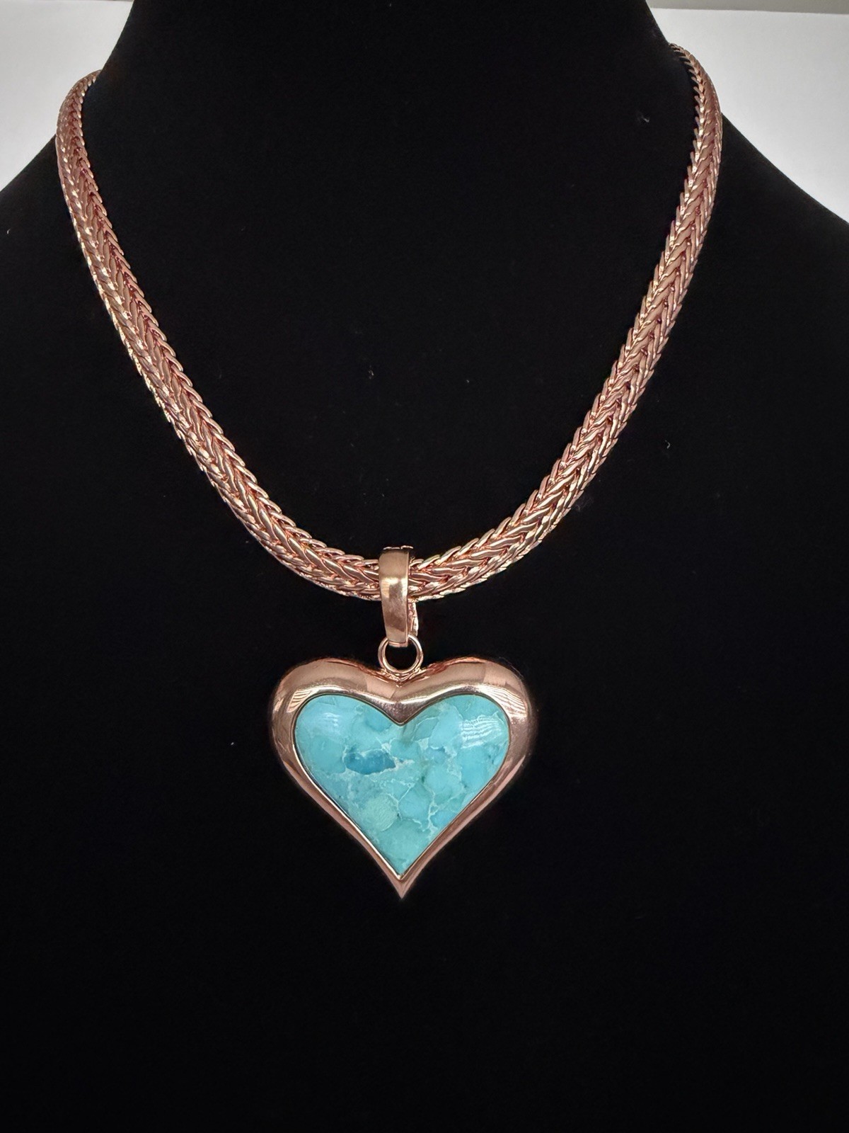 TIMNA COLLECTION Turquoise Heart Copper Enhancer with Copper Wheat Chain 18″