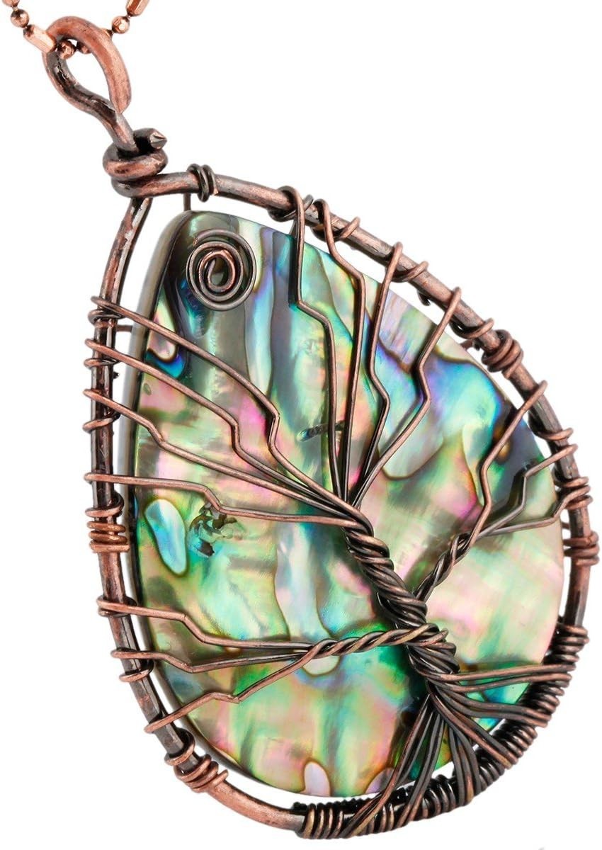 Iridescent Abalone Shell Pendant Necklace – Spiritual Tree of Life Design