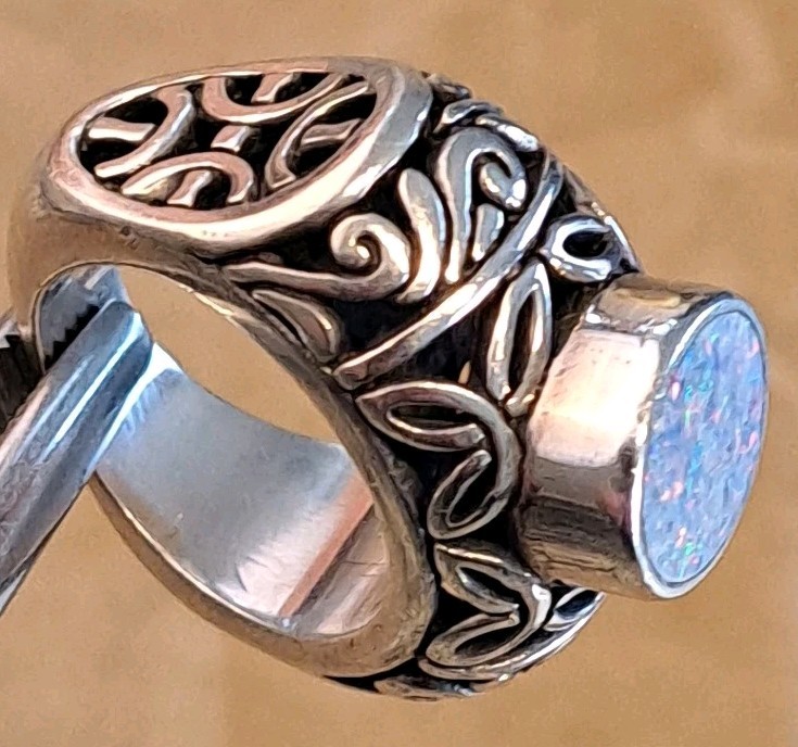 Samuel B Behnam BJC 925 Sterling Silver Lab Created Fire Opal Contour Ring 6.25