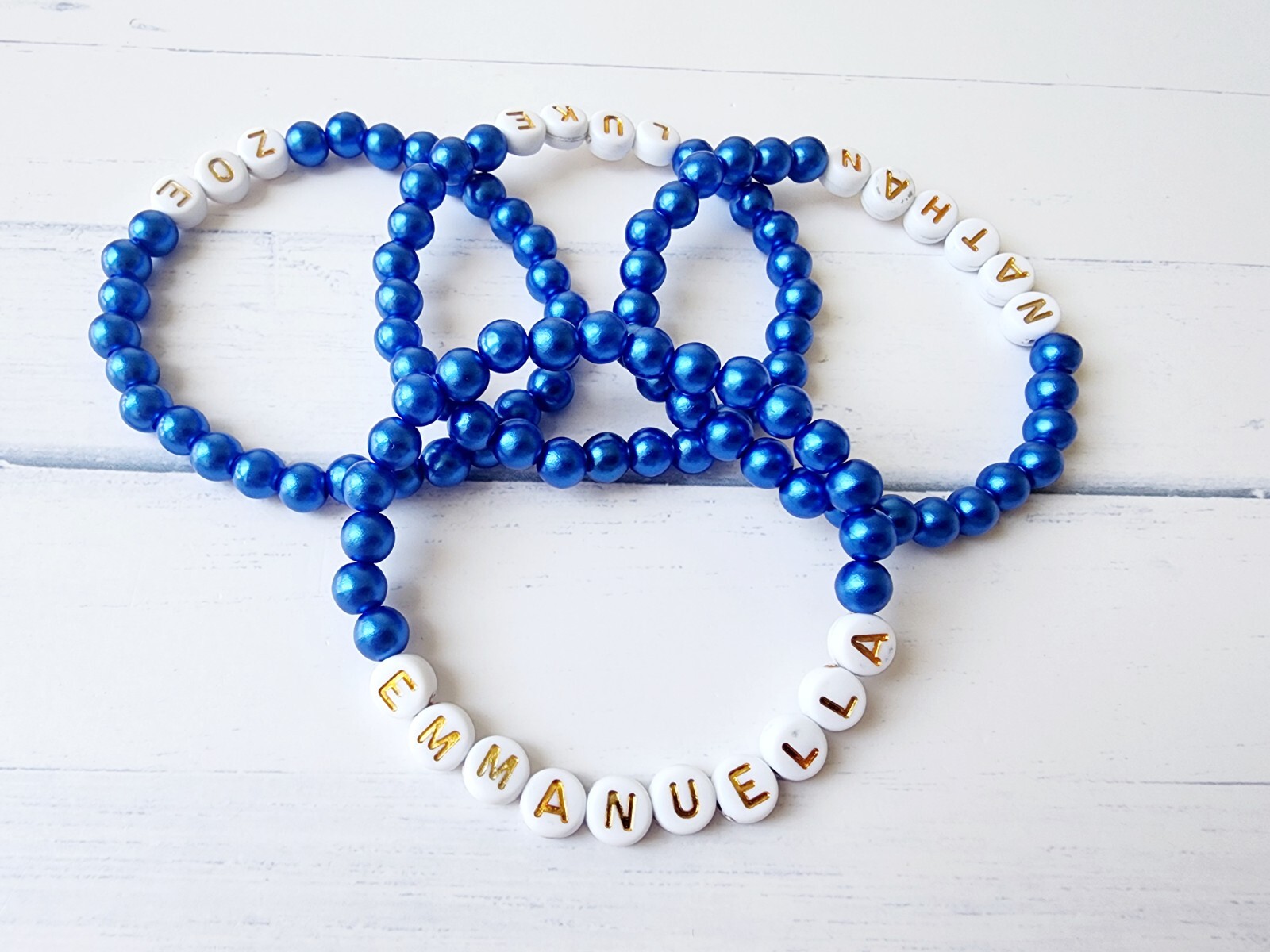 Blue Initial Bracelets, Custom Name Beaded Bracelet, Personalized Name Bracelet,