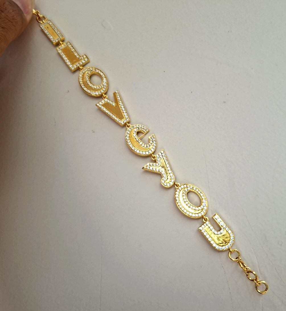 I Love You Bracelet in 925 Sterling Silver With Yellow Gold Plated Gift Jewelry